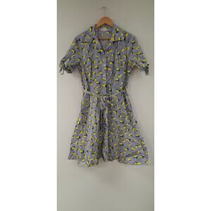 Chloe + Rene Stripe Lemon Cotton Dress XL Vintage Style